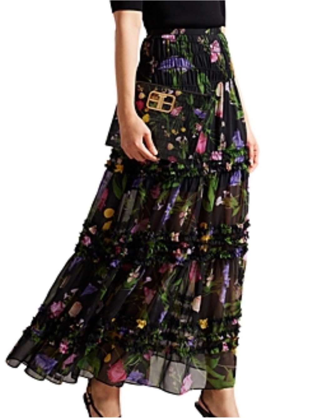 Ted baker Black Floral Tiered Maxi Skirt
